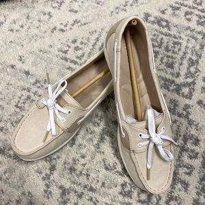 Sperry Shoresider Chambray Nude Loafer Size 10